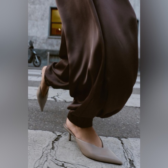 Zara SATIN BROWN BALLOON PANTS XL NWT - Picture 7 of 16